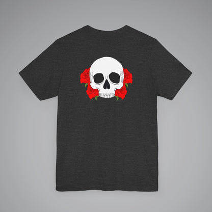 Skull With Roses on Back Crew Neck Short Sleeve Tee