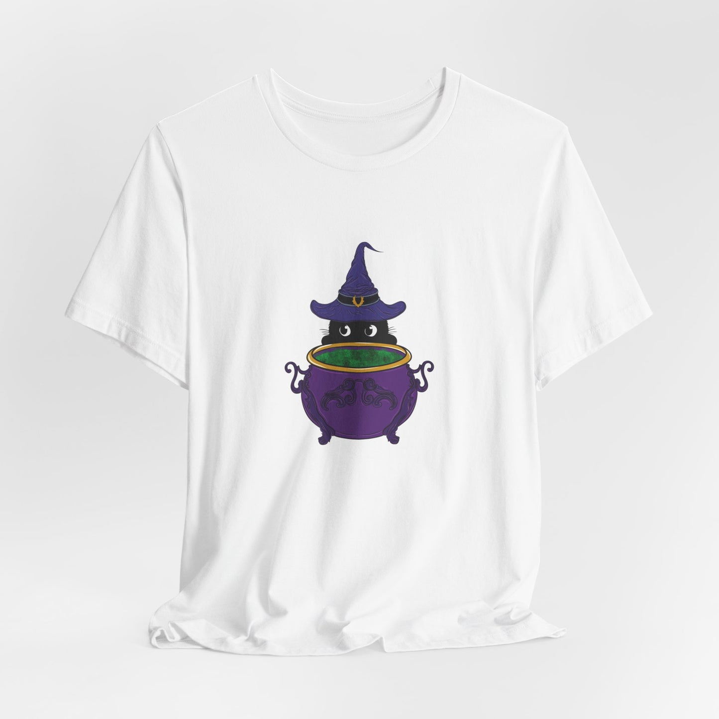 Witch Kitty and Bubbling Cauldron Crew Neck Short Sleeve Tee