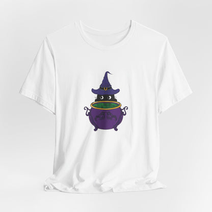 Witch Kitty and Bubbling Cauldron Crew Neck Short Sleeve Tee