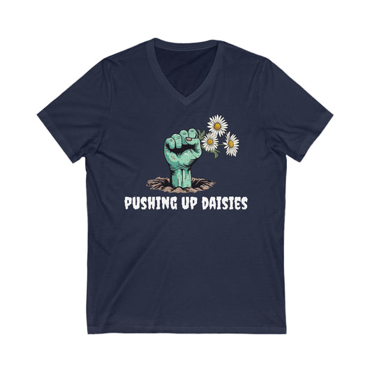 Zombie Hand Pushing Up Daisies V-Neck Shirt