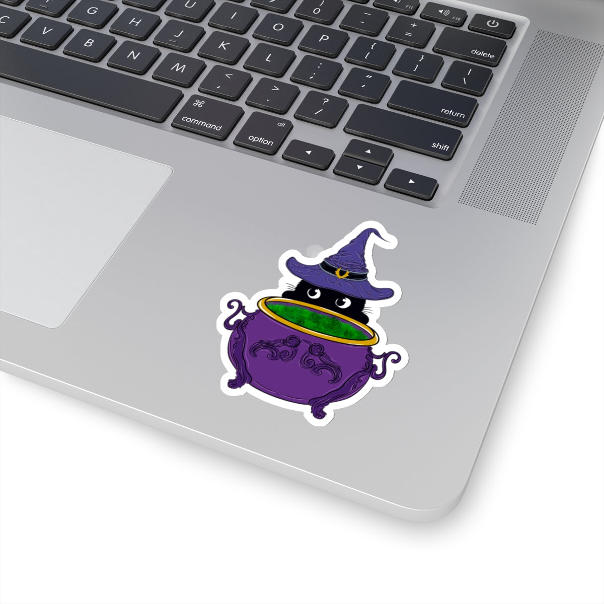 Witch Kitty and Bubbling Cauldron Vinyl Sticker