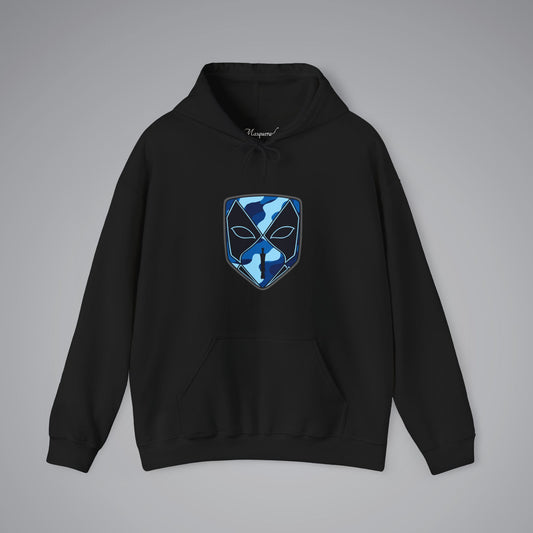 Blue Camouflage Venetian Bauta Mask Hooded Sweatshirt