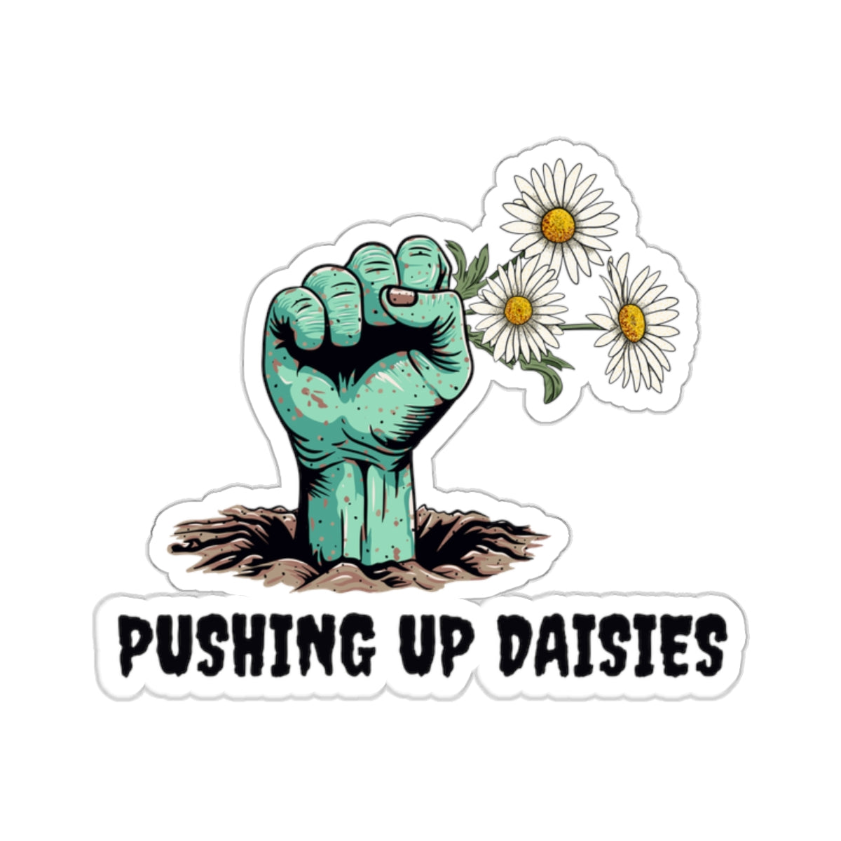 Zombie Hand Pushing Up Daisies Vinyl Sticker