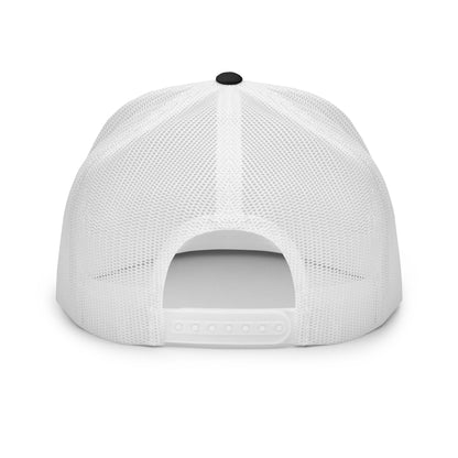 White Stitching: Mountains, I Want To Be Where The People Aren't Flat Billed SnapBack Trucker Cap