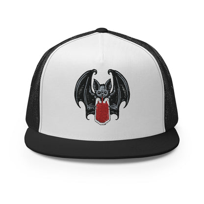 Vampire Bat Drinking Blood Bag Flat Billed SnapBack Trucker Cap