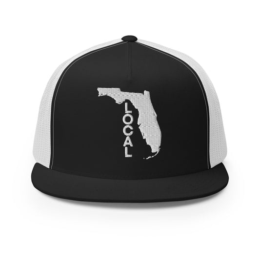 White Stitching: Florida Local Flat Billed SnapBack Trucker Cap