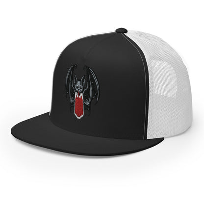 Vampire Bat Drinking Blood Bag Flat Billed SnapBack Trucker Cap