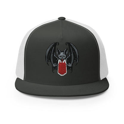 Vampire Bat Drinking Blood Bag Flat Billed SnapBack Trucker Cap