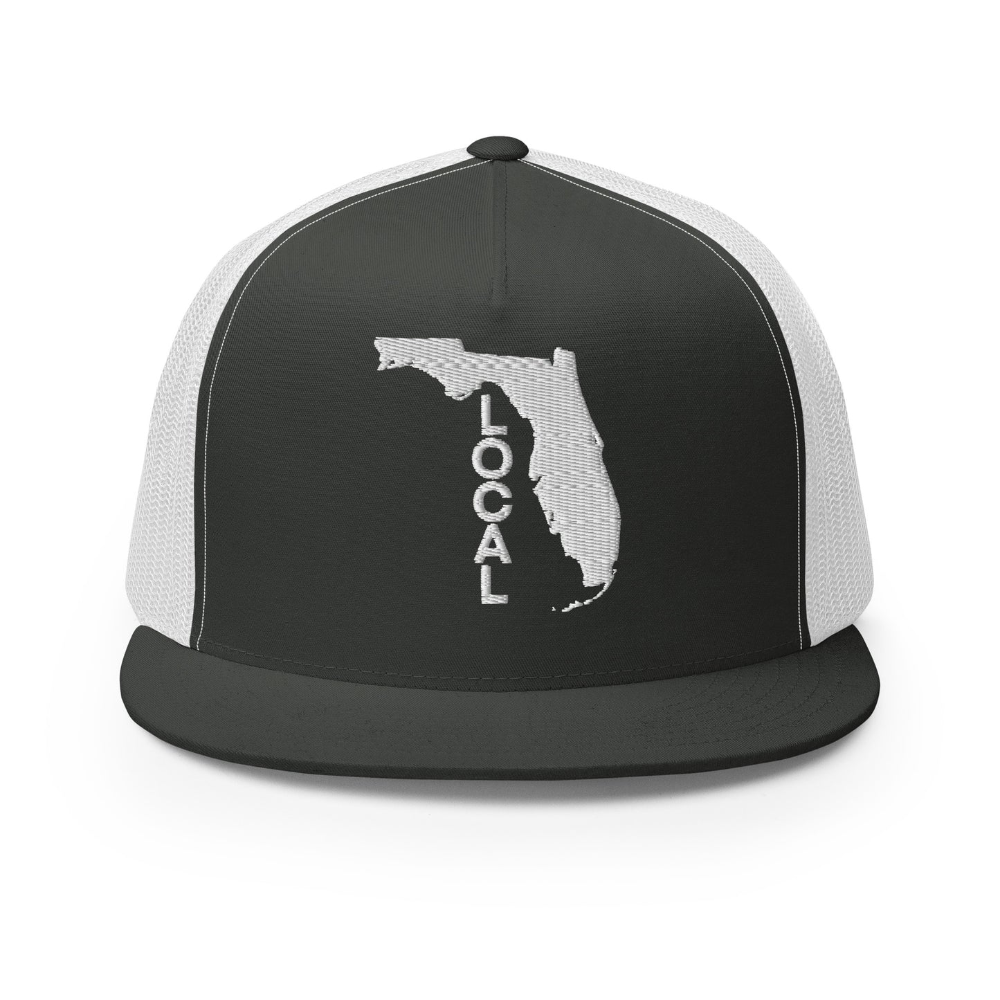 White Stitching: Florida Local Flat Billed SnapBack Trucker Cap