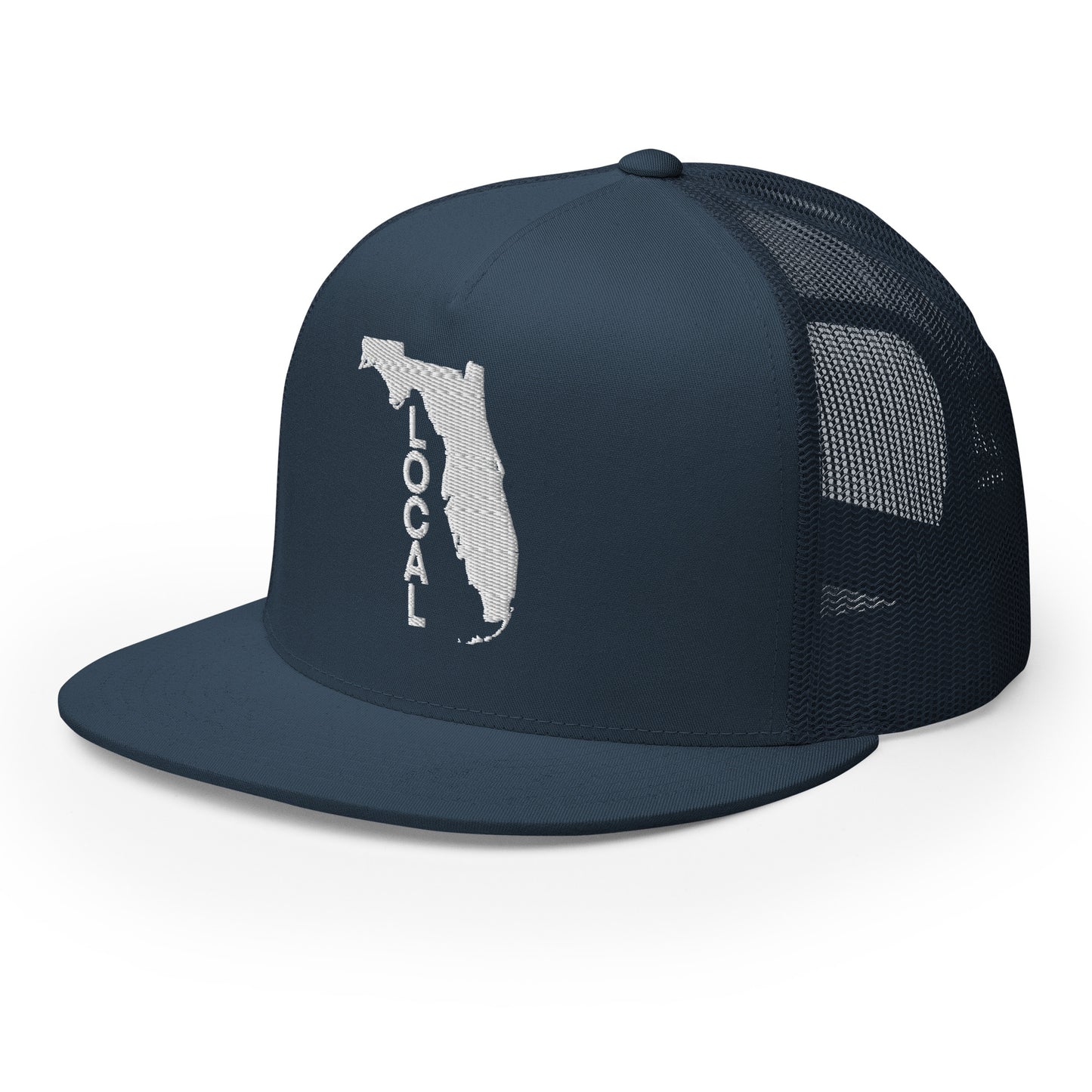 White Stitching: Florida Local Flat Billed SnapBack Trucker Cap