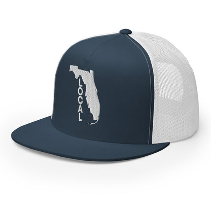 White Stitching: Florida Local Flat Billed SnapBack Trucker Cap