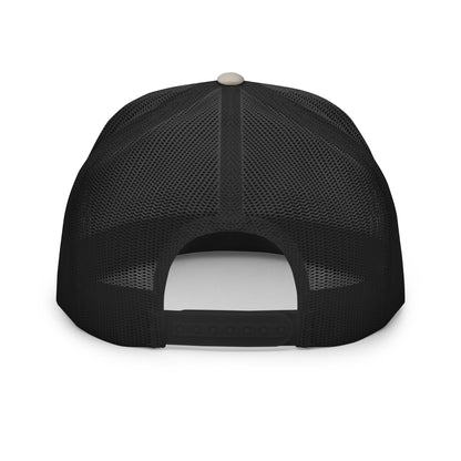 Black Stitching: Mountains, I Want To Be Where The People Aren't Flat Billed SnapBack Trucker Cap