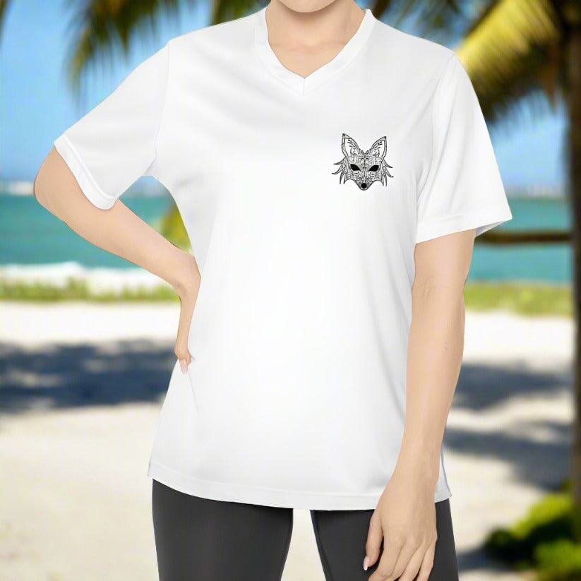 Women's Sport Fox Filigree Venetian Mask V-Neck T-Shirt