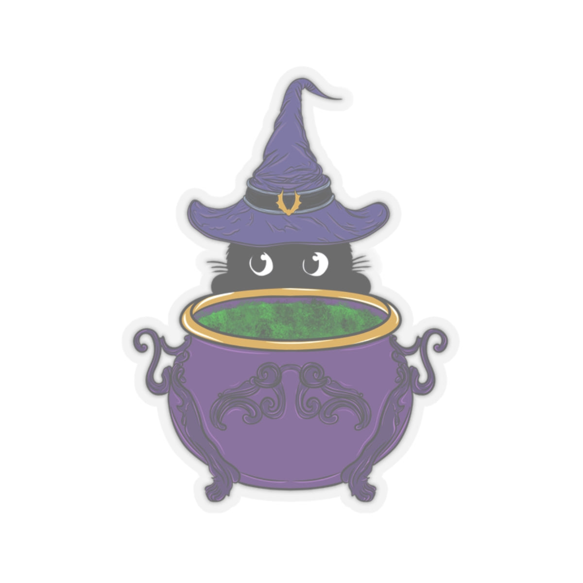 Witch Kitty and Bubbling Cauldron Vinyl Sticker