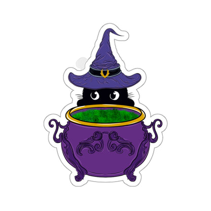 Witch Kitty and Bubbling Cauldron Vinyl Sticker