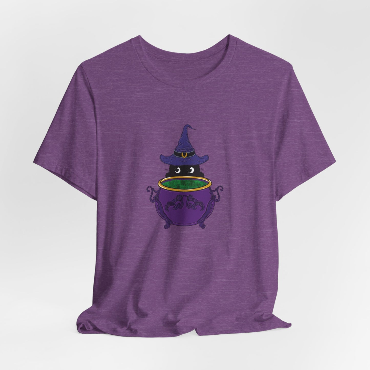 Witch Kitty and Bubbling Cauldron Crew Neck Short Sleeve Tee