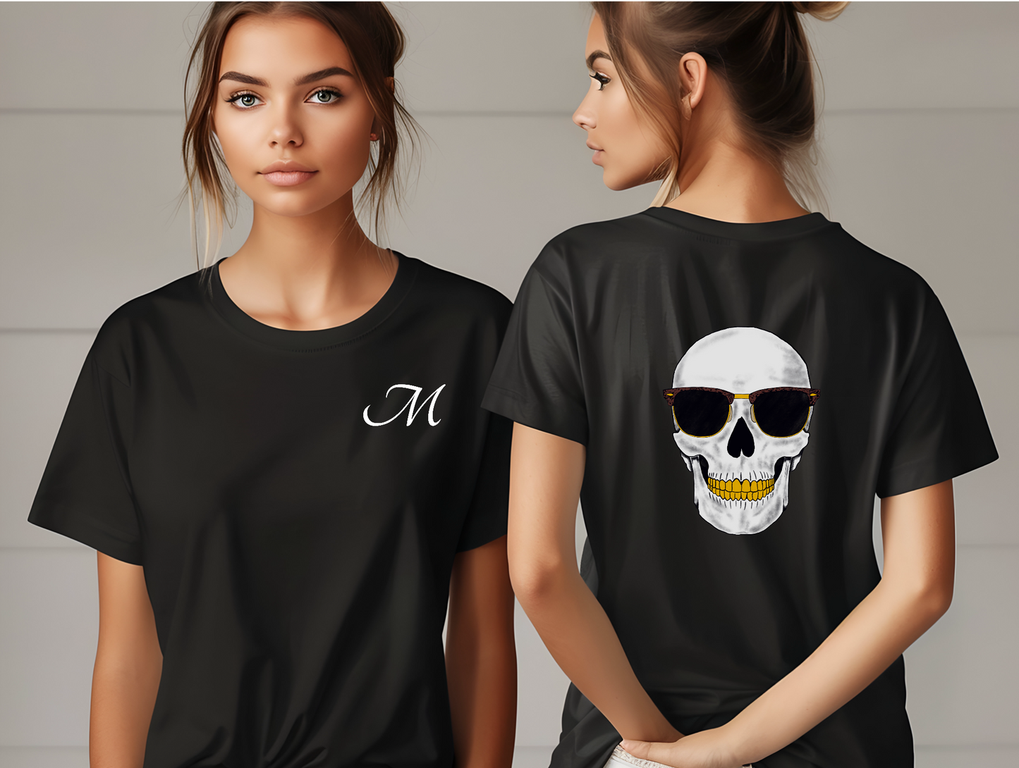 Skull With Sunglasses Crew Neck Short Sleeve Shirt