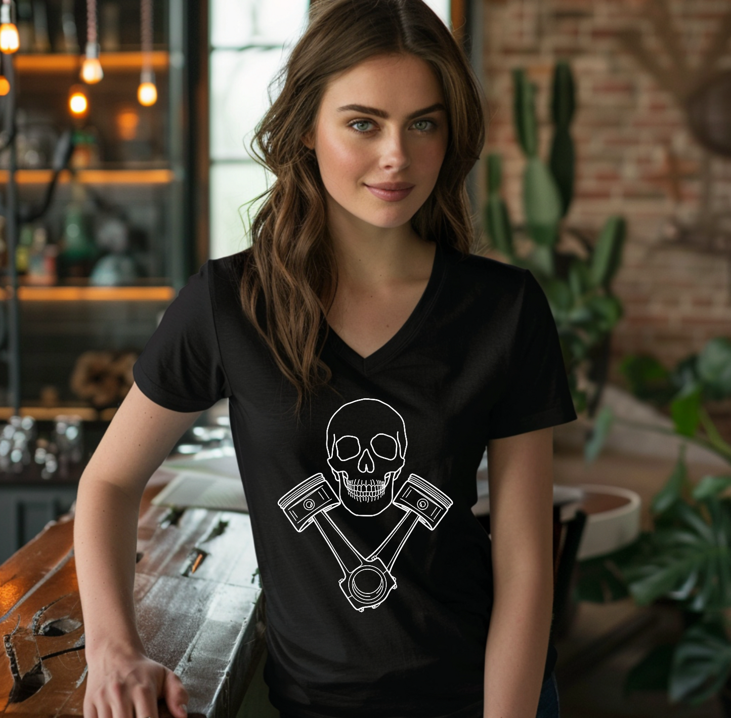 Skull and Pistons V-Neck Shirt