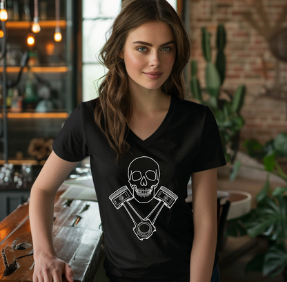 Skull and Pistons V-Neck Shirt