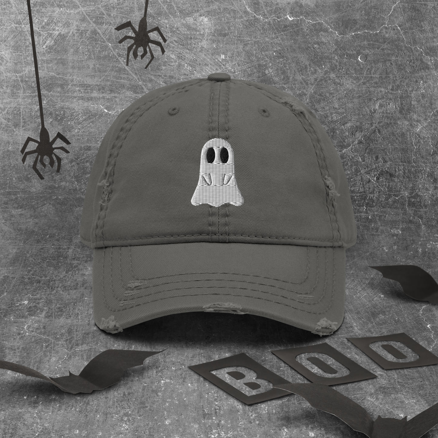 Ghost Distressed Curved Bill Hat