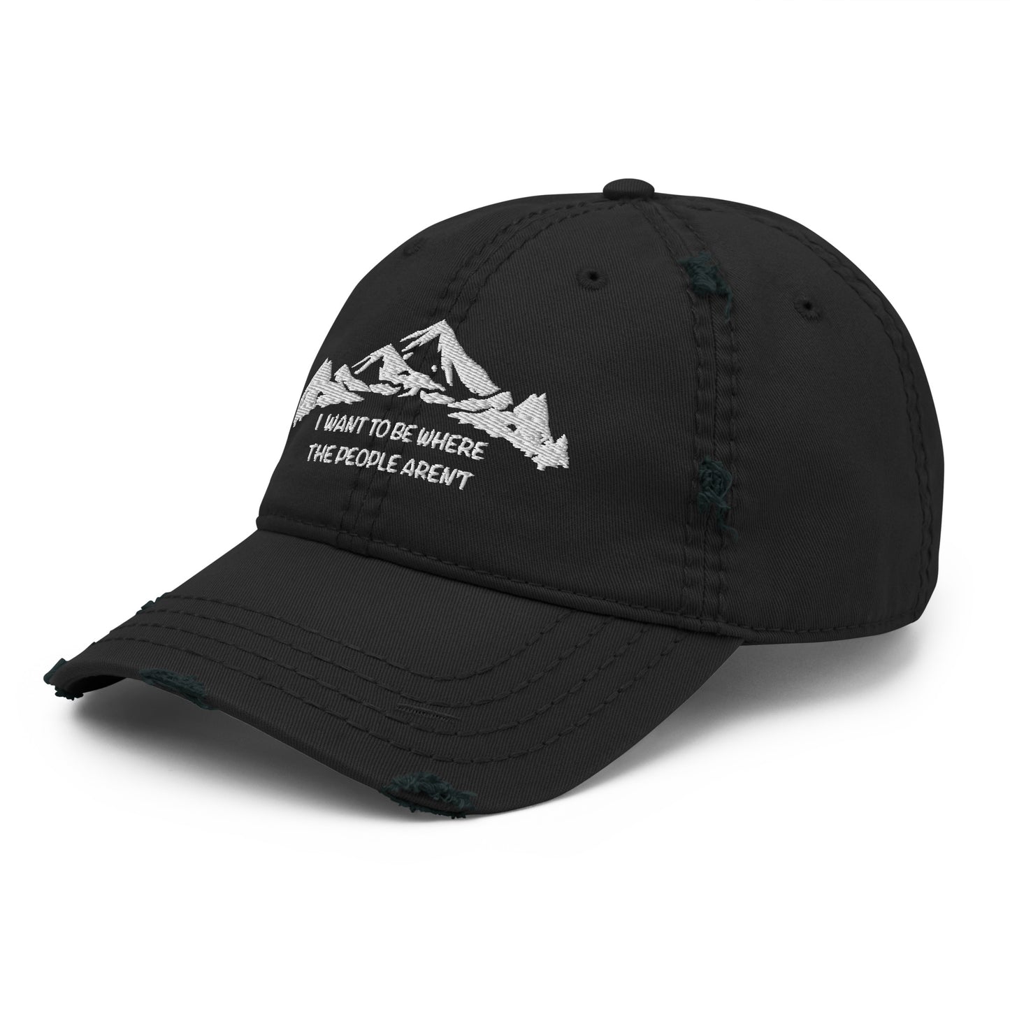 Mountains, I Want To Be Where The People Aren't Distressed Curved Bill Hat